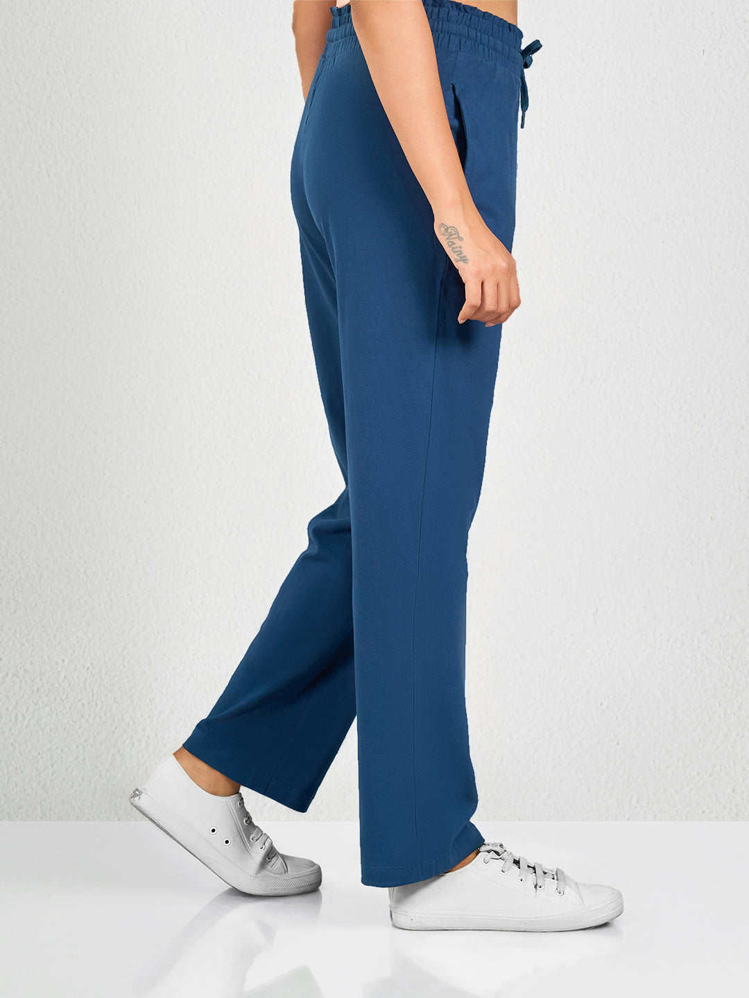 Blue Solid Cotton Track Pant