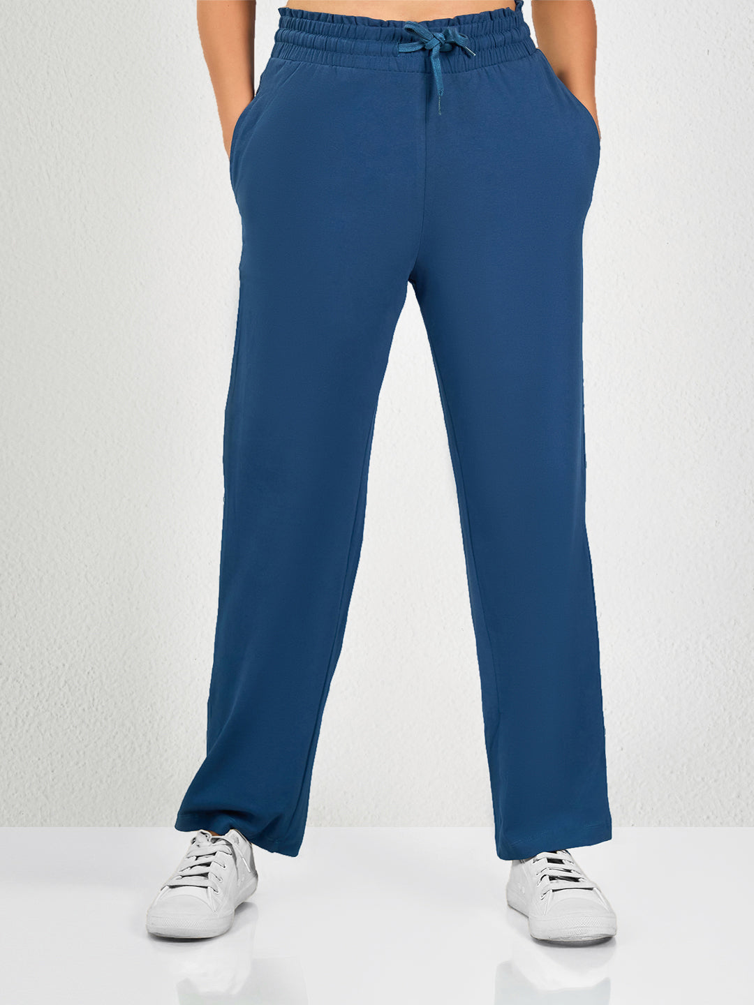 Blue Solid Cotton Track Pant