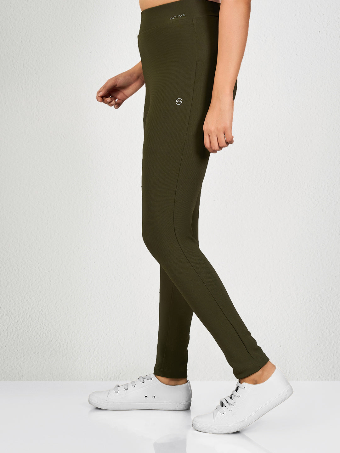 Dark Green Solid Yoga Pants