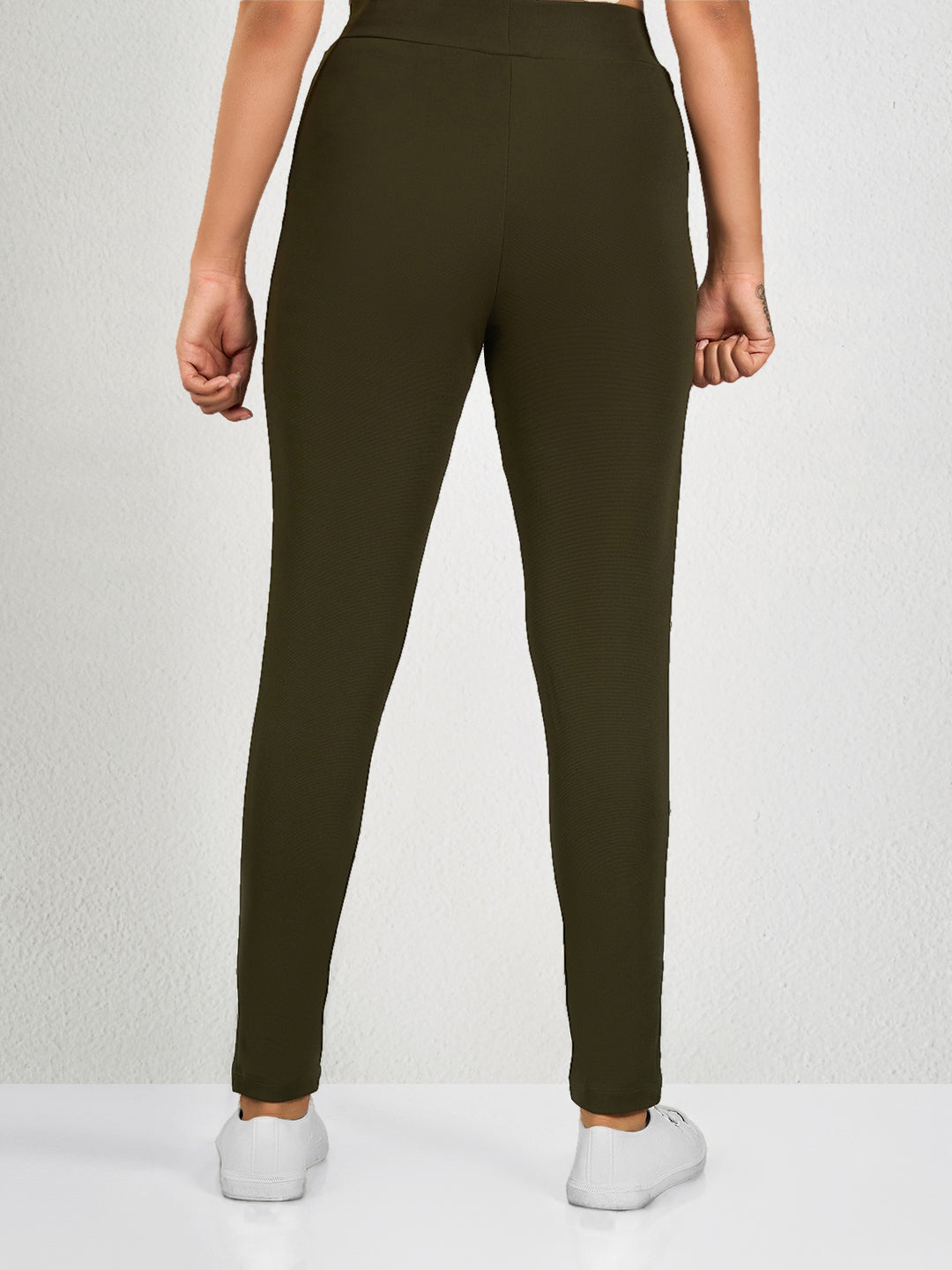 Dark Green Solid Yoga Pants