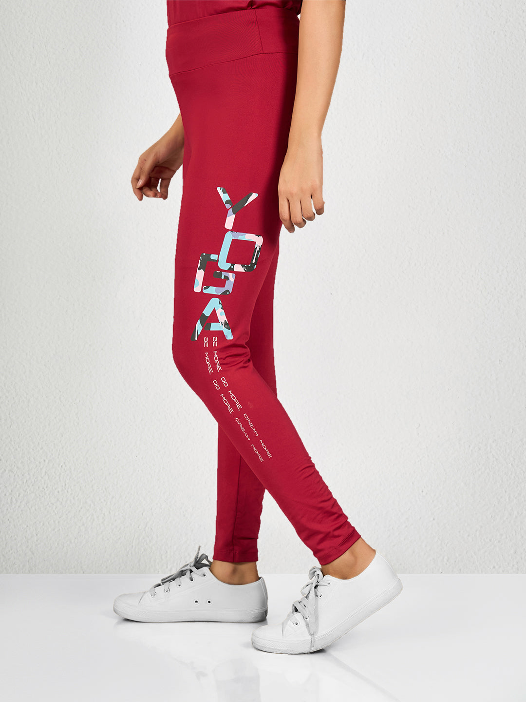 Maroon Printed Yoga Pants