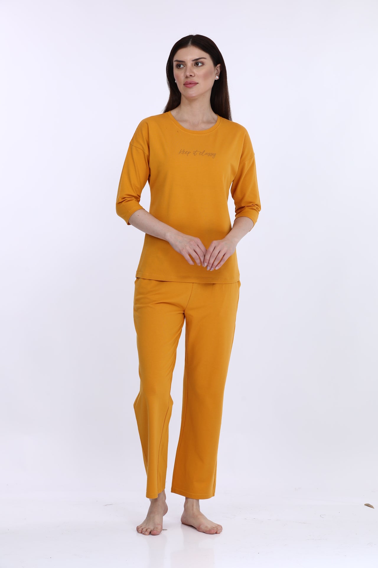 Yellow 3/4 Sleeve Cotton Co-Ord Set