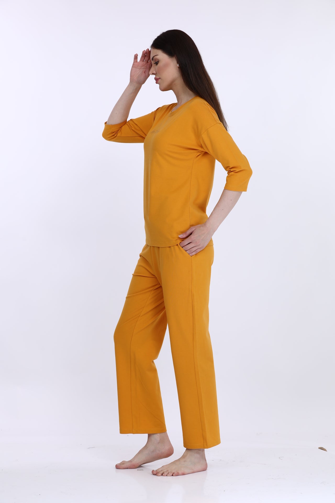 Yellow 3/4 Sleeve Cotton Co-Ord Set