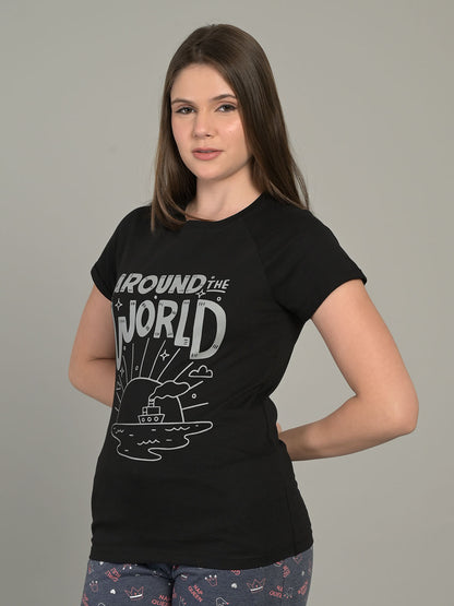 Round Neck Black Half Sleeve T-Shirt