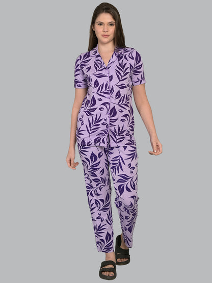 Purple Half Sleeve Top & Pyjama Set