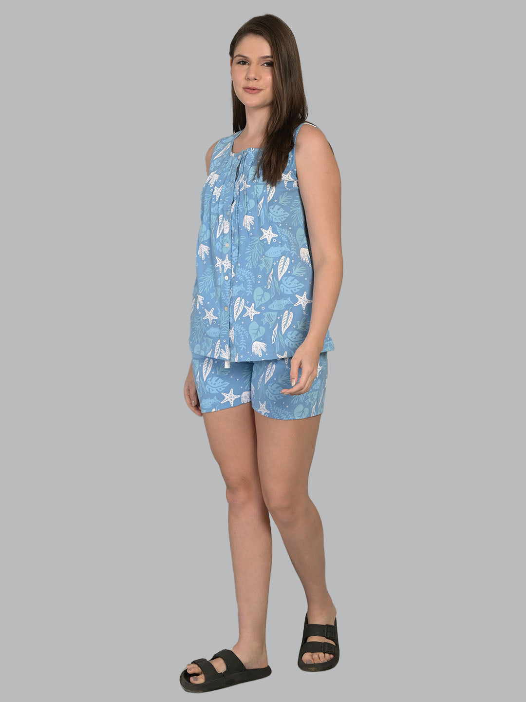 Round Neck Blue Sleeveless Tshirt & Shorts Set