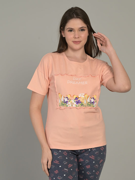 Round Neck Pink Half Sleeve T-Shirt