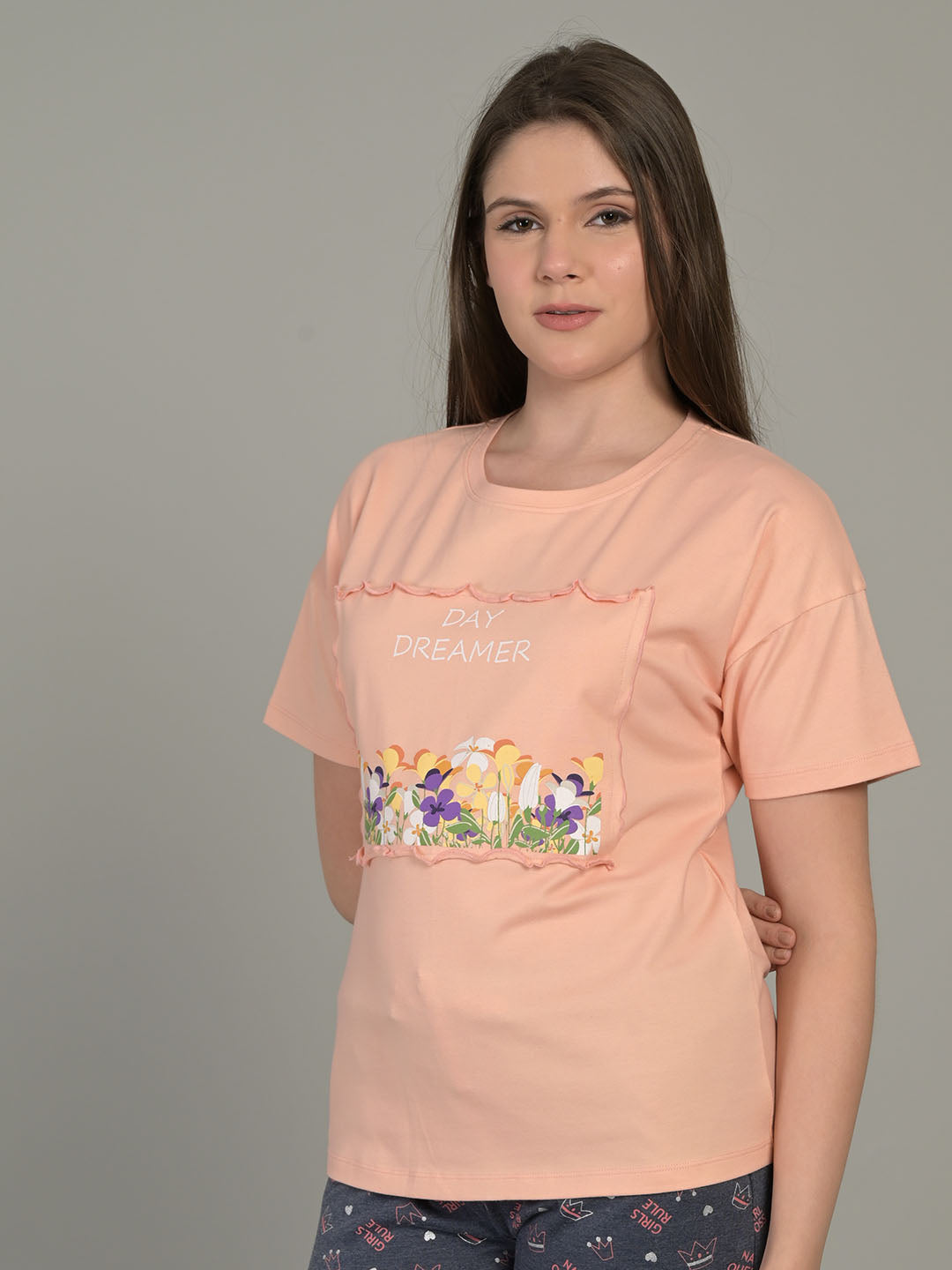 Round Neck Pink Half Sleeve T-Shirt