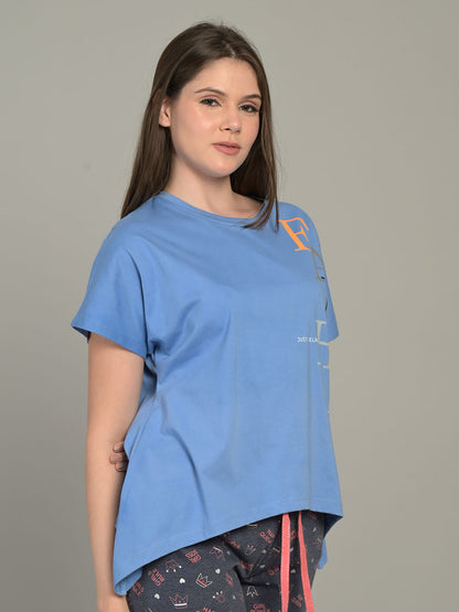 Round Neck Blue Half Sleeve T-Shirt