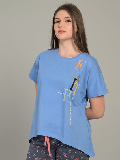 Round Neck Blue Half Sleeve T-Shirt