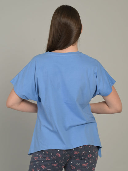 Round Neck Blue Half Sleeve T-Shirt