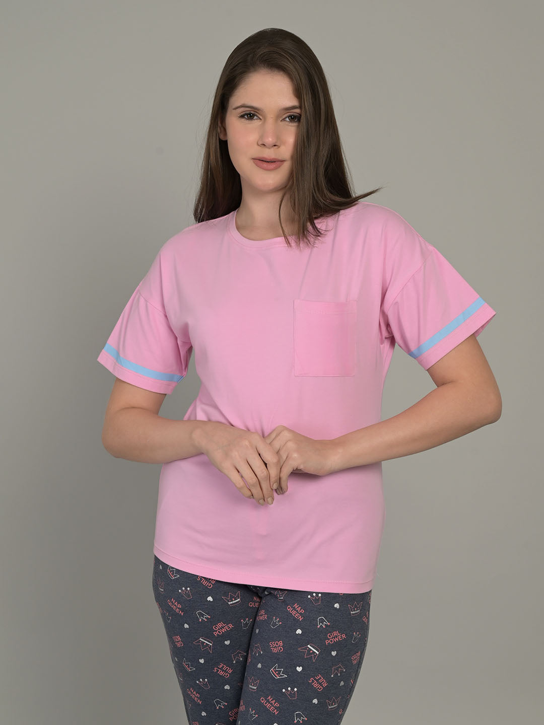 Round Neck Pink Half Sleeve T-Shirt