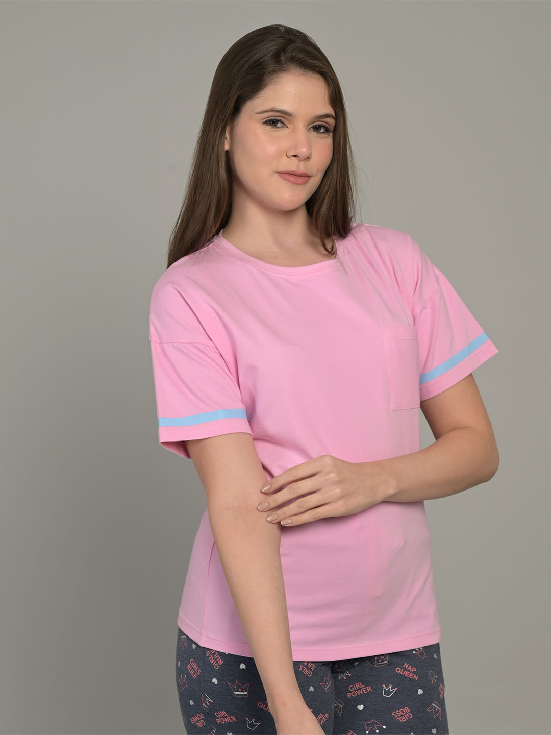 Round Neck Pink Half Sleeve T-Shirt