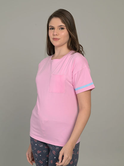 Round Neck Pink Half Sleeve T-Shirt