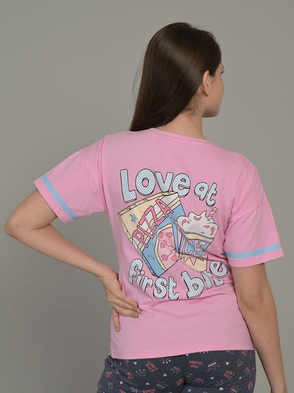 Round Neck Pink Half Sleeve T-Shirt