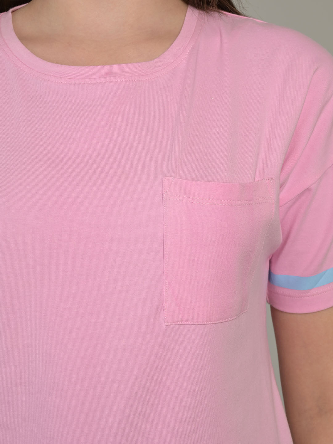 Round Neck Pink Half Sleeve T-Shirt