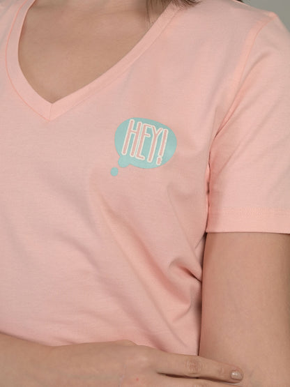 V Neck Pink Half Sleeve T-Shirt