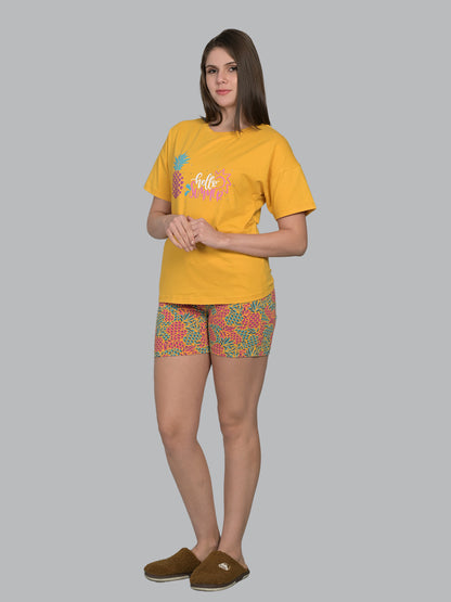 Round Neck Yellow Half Sleeve Tshirt & Shorts Set