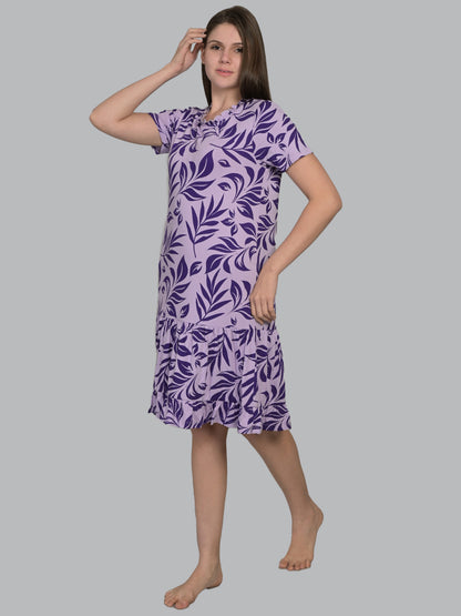 Round Neck Purple Half Sleeve Short Night Dress