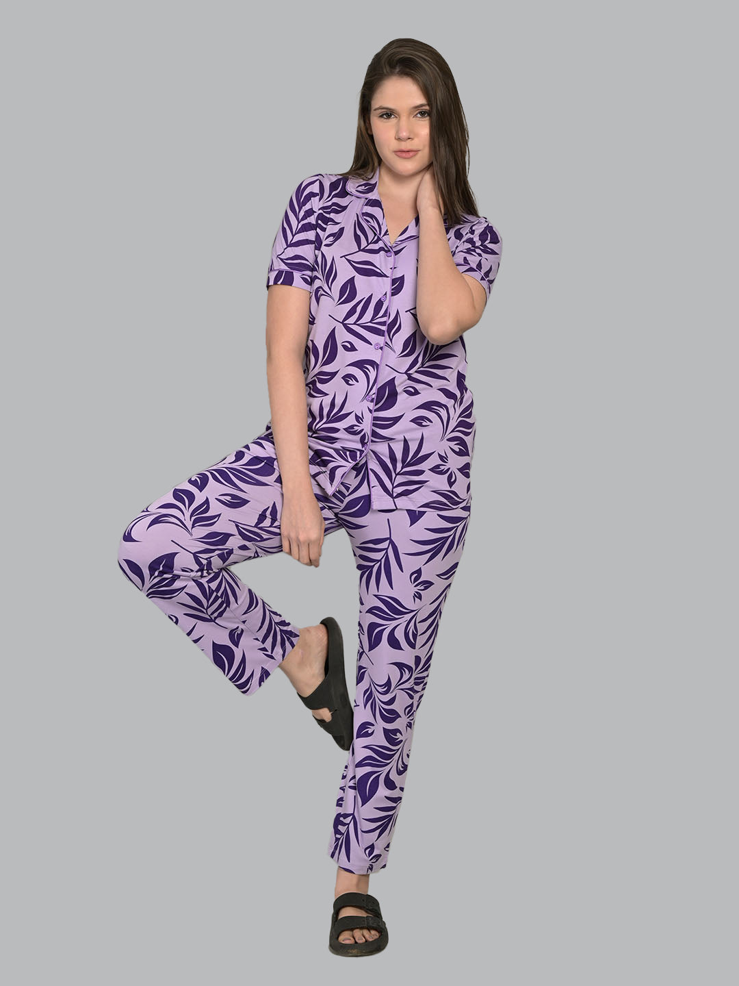 Purple Half Sleeve Top & Pyjama Set