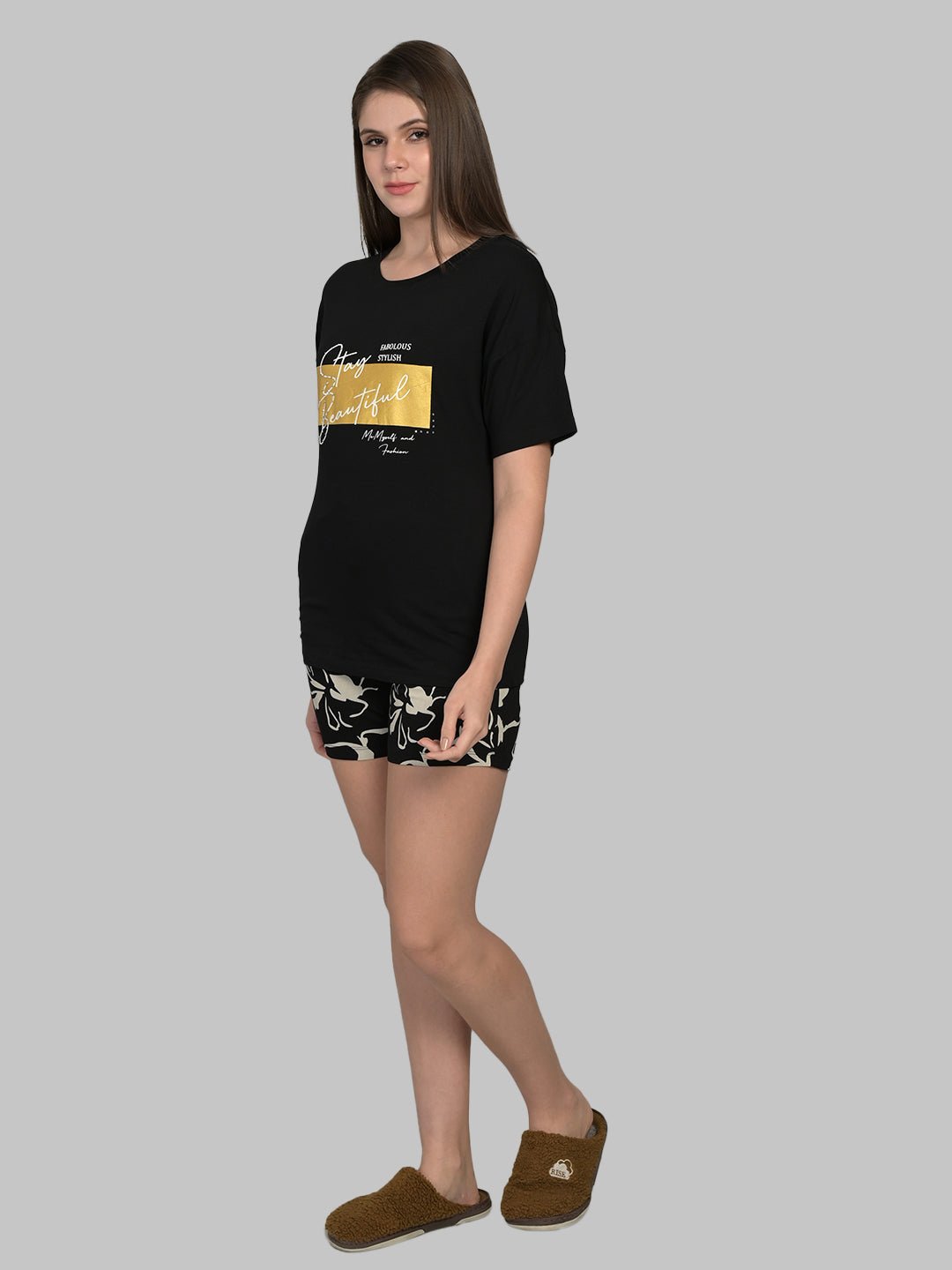 Round Neck Black Half Sleeve Tshirt & Shorts Set