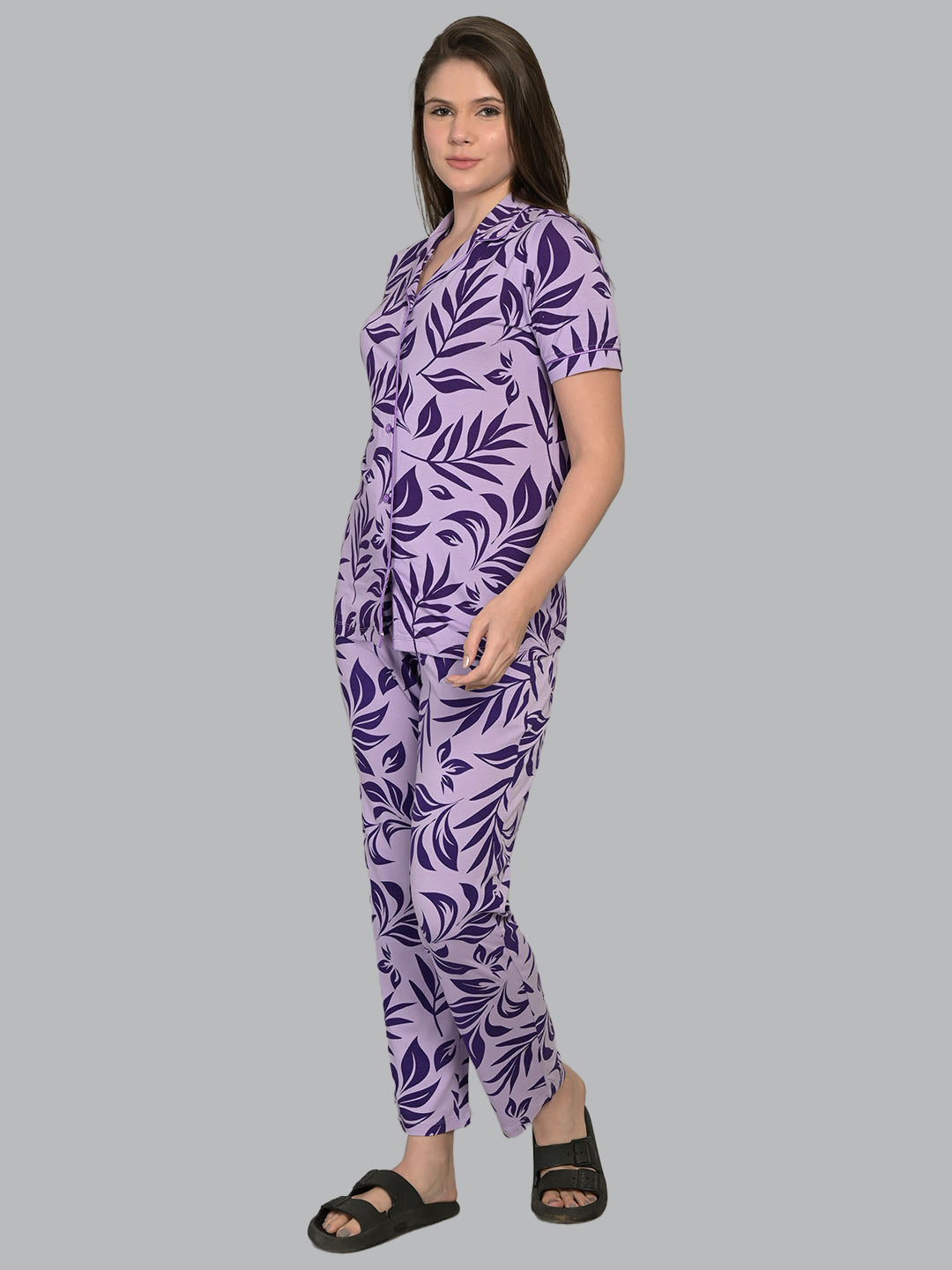 Purple Half Sleeve Top & Pyjama Set