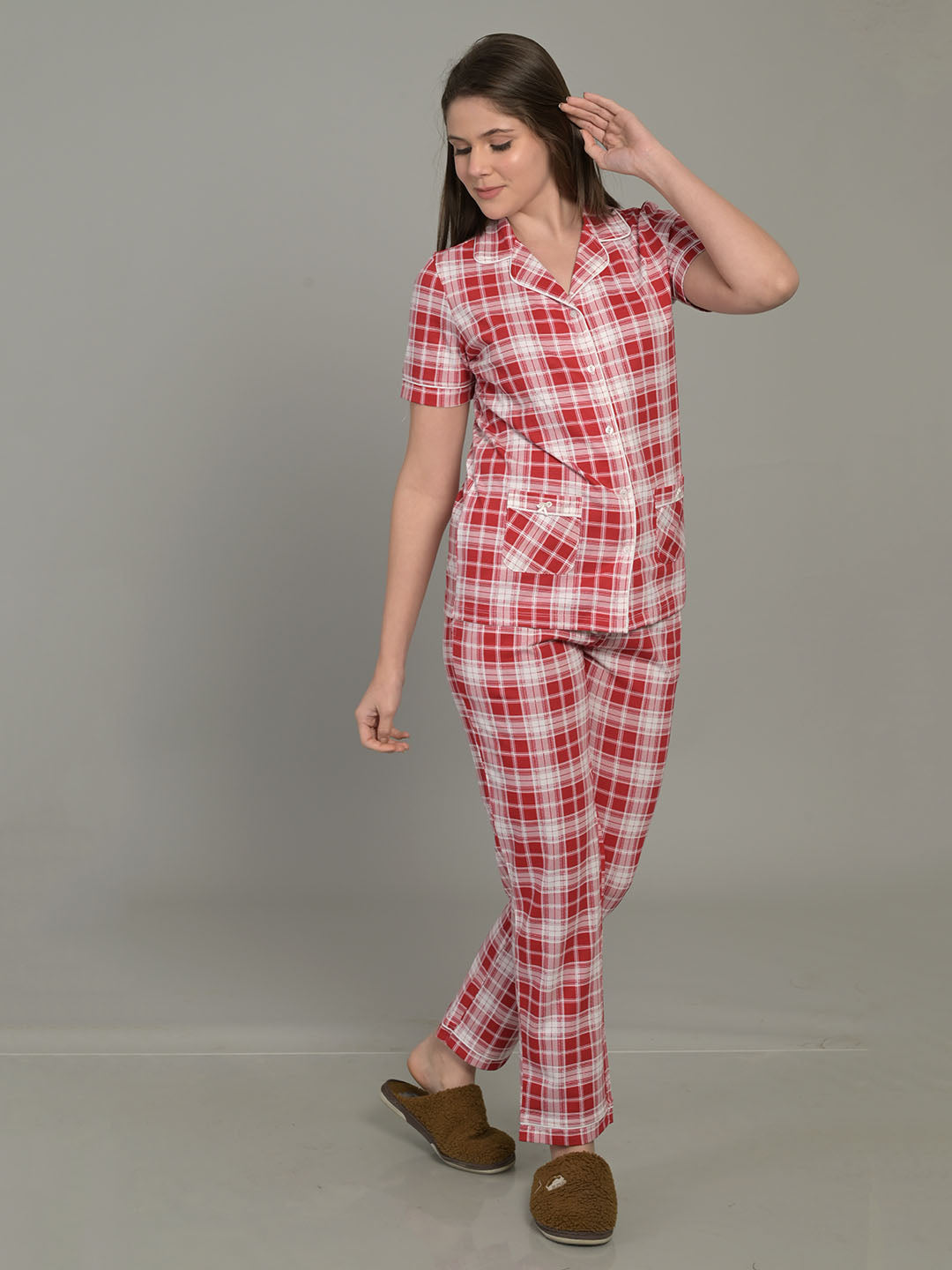 Red Half Sleeve Top & Pyjama Set