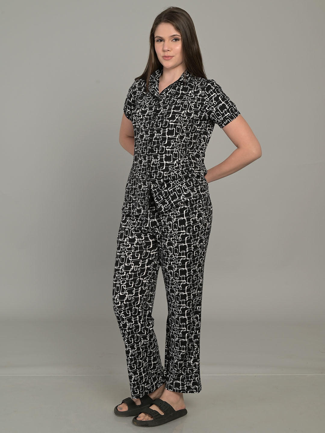 Maysixty Black Half Sleeve Top & Pyjama Set