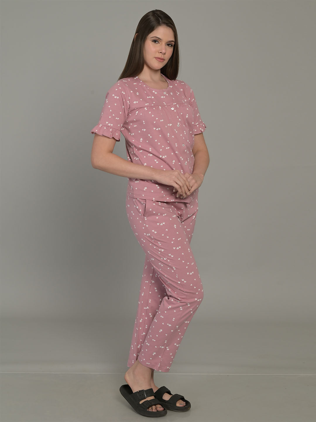 Round Neck Peach Half Sleeve Top & Pyjama Set