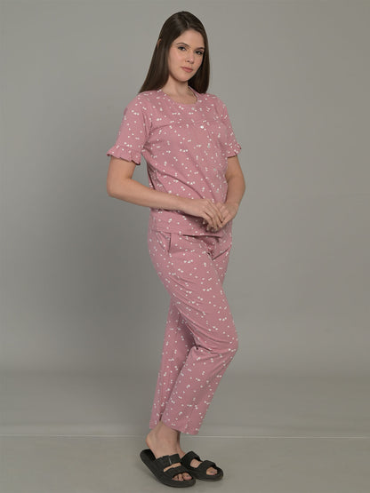 Round Neck Peach Half Sleeve Top & Pyjama Set