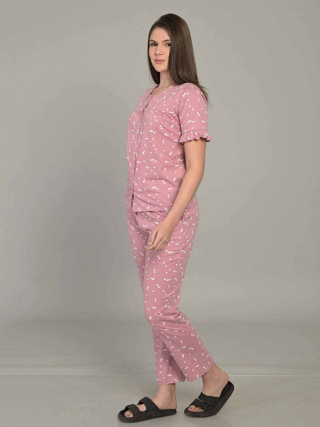 Round Neck Peach Half Sleeve Top & Pyjama Set