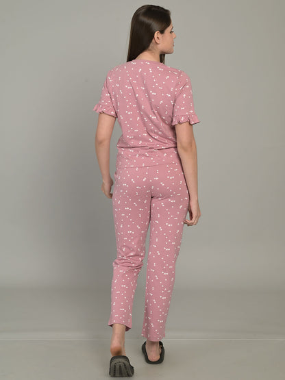 Round Neck Peach Half Sleeve Top & Pyjama Set