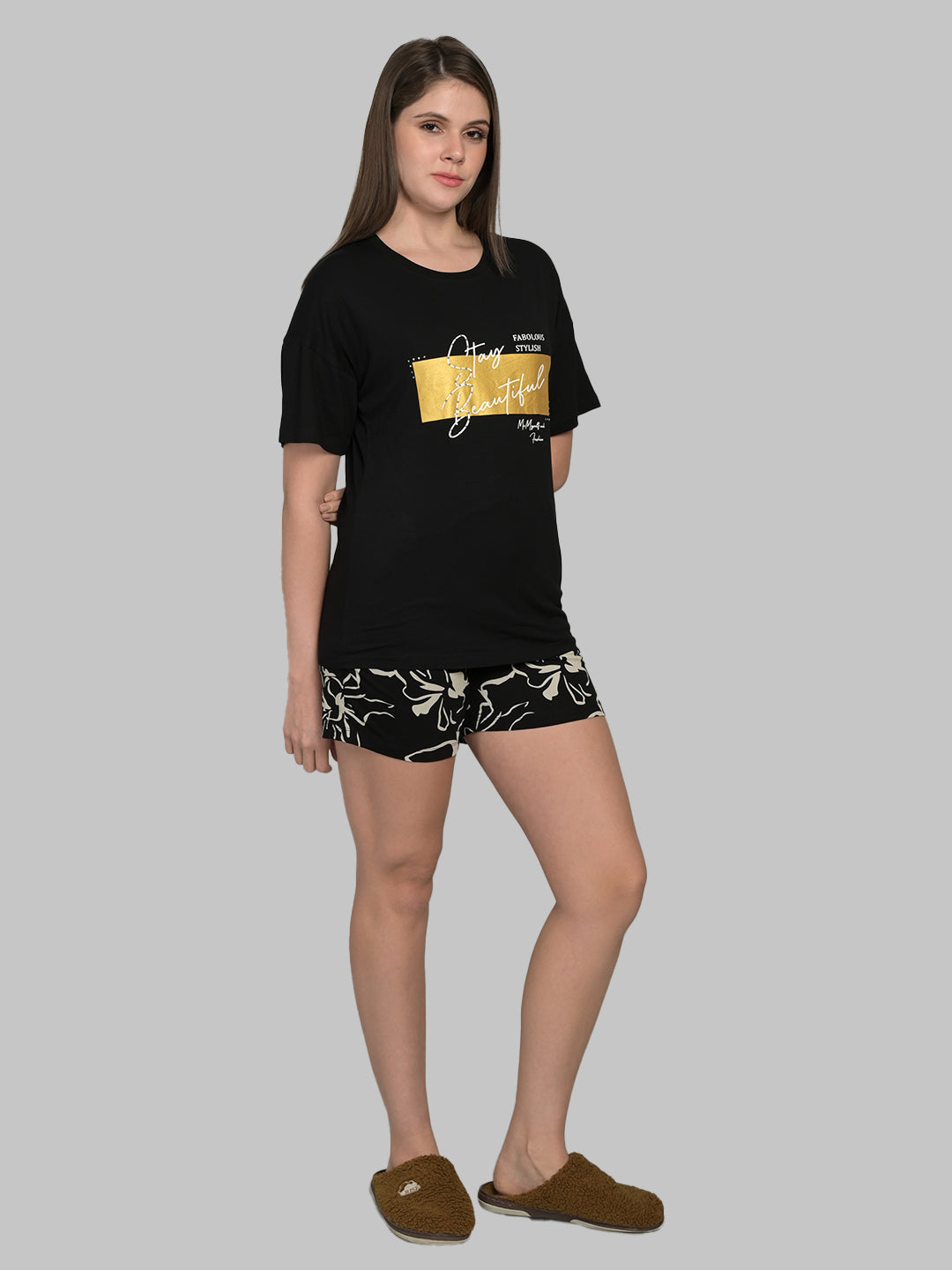 Round Neck Black Half Sleeve Tshirt & Shorts Set