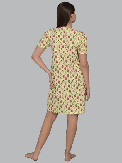 Round Neck Yellow Half Sleeve Short Night Dress