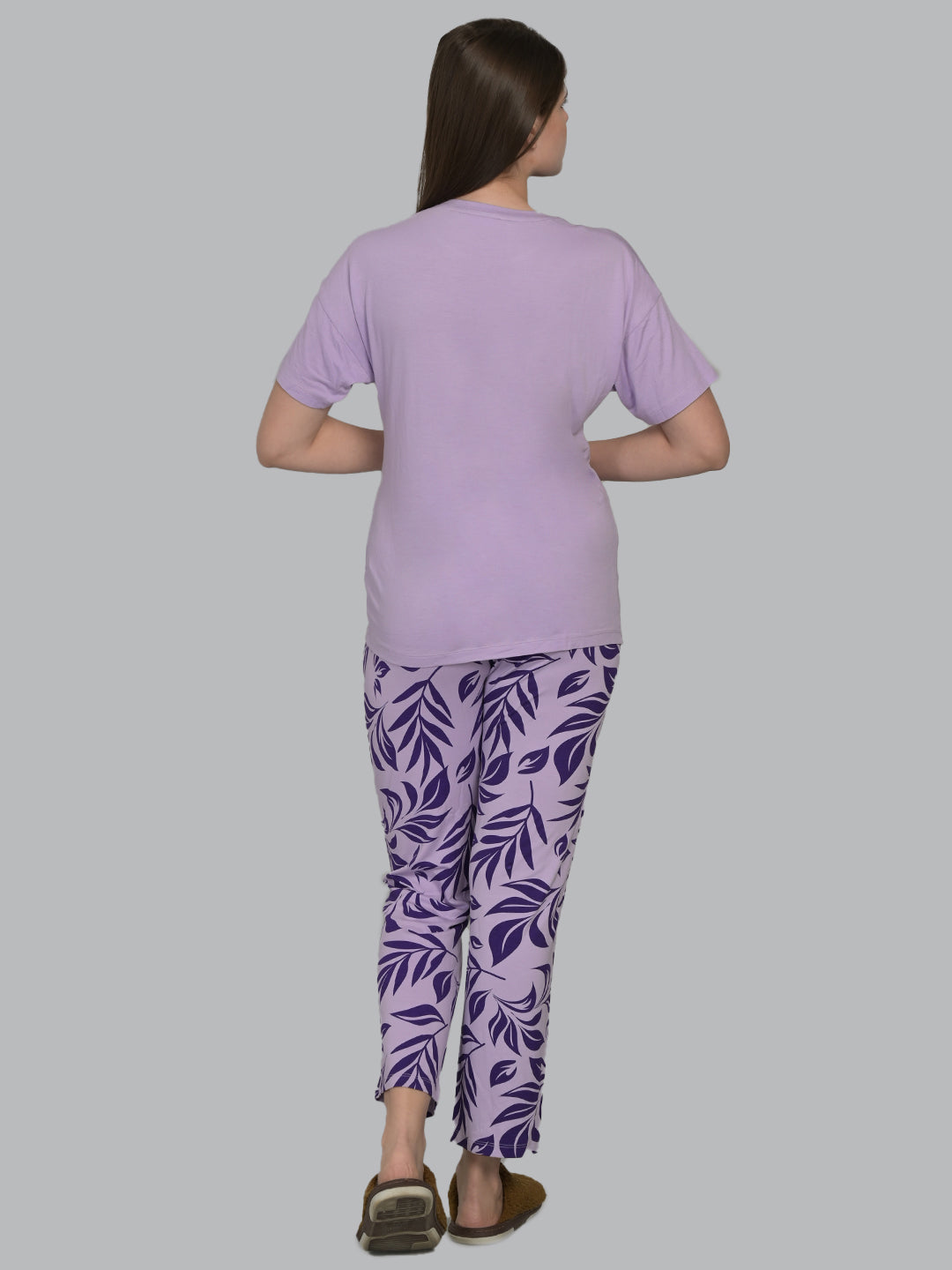 Round Neck Purple Half Sleeve Tshirt & Pyjama Set