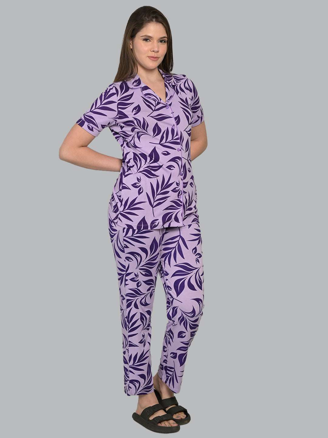 Purple Half Sleeve Top & Pyjama Set