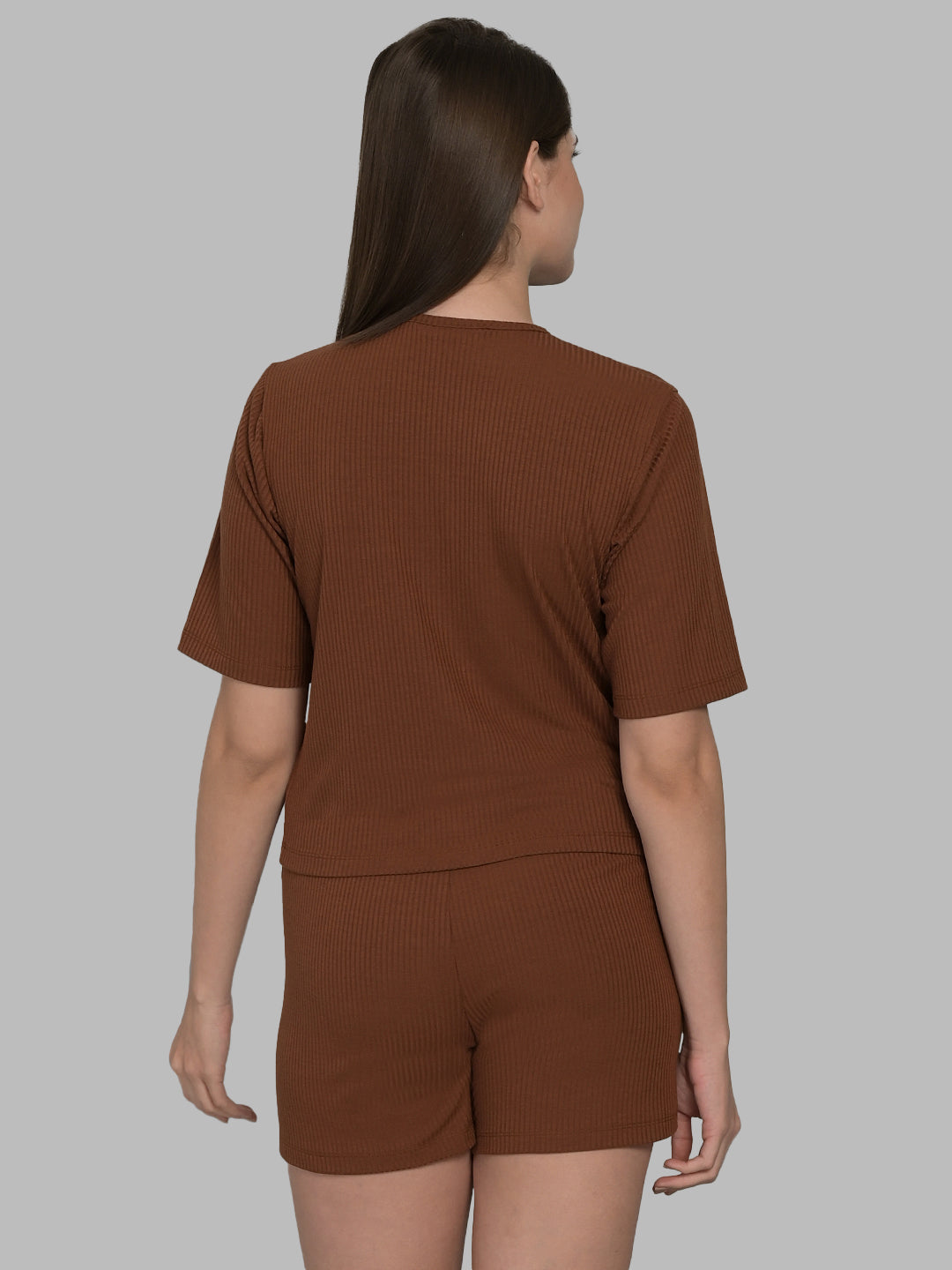 Round Neck Brown Half Sleeve Tshirt & Shorts Set