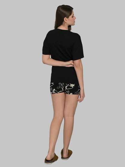 Round Neck Black Half Sleeve Tshirt & Shorts Set