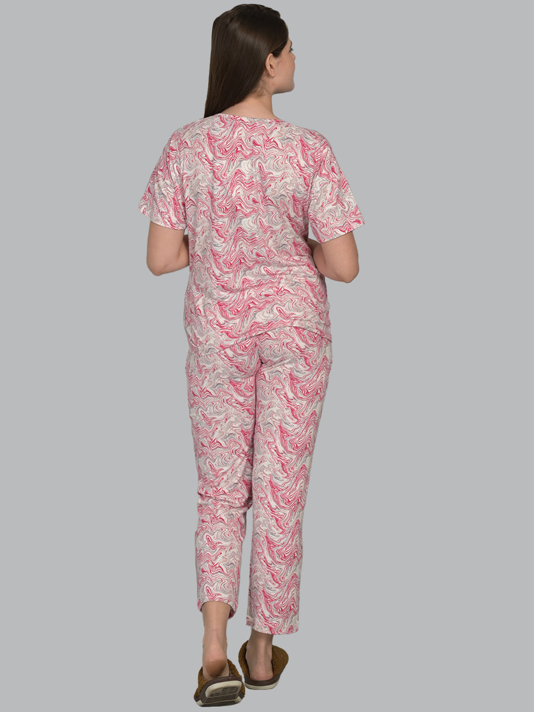 Round Neck Pink Half Sleeve Tshirt & Pyjama Set