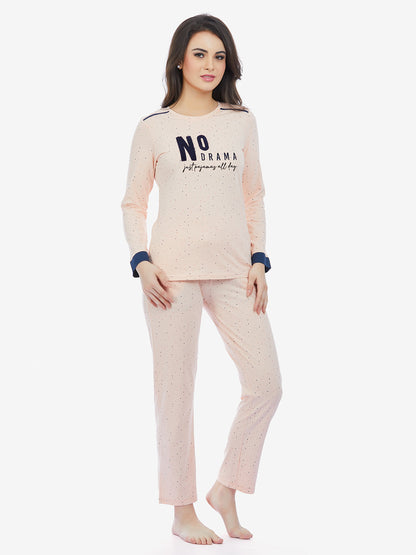 Maysixty Women Pale Blush Full Sleeve T-Shirt & Pyjama