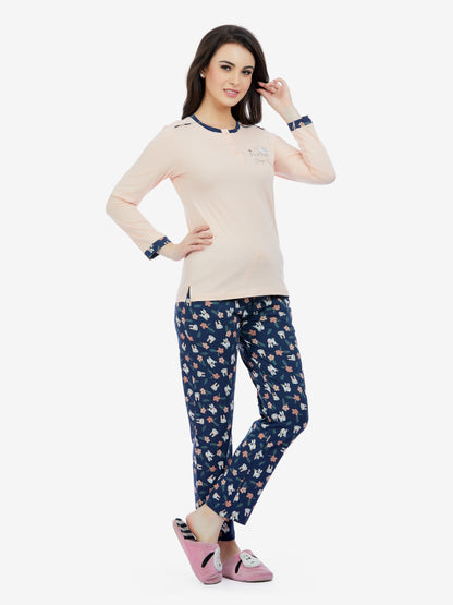 Maysixty Women Pale Blush Full Sleeve T-Shirt & Pyjama