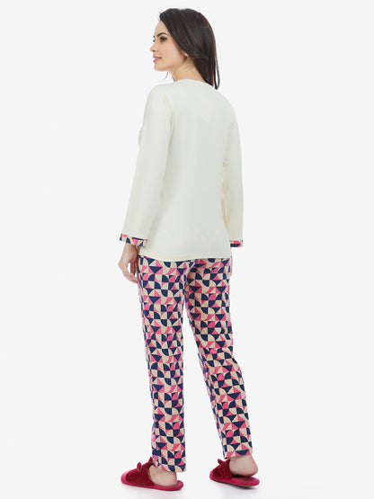 Maysixty Women Vanilla Full Sleeve T-Shirt & Pyjama