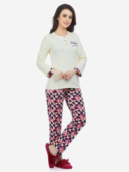 Maysixty Women Vanilla Full Sleeve T-Shirt & Pyjama