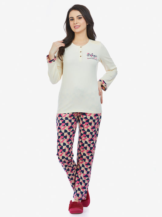 Maysixty Women Vanilla Full Sleeve T-Shirt & Pyjama