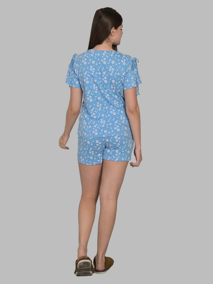 Round Neck Blue Half Sleeve Tshirt & Shorts Set