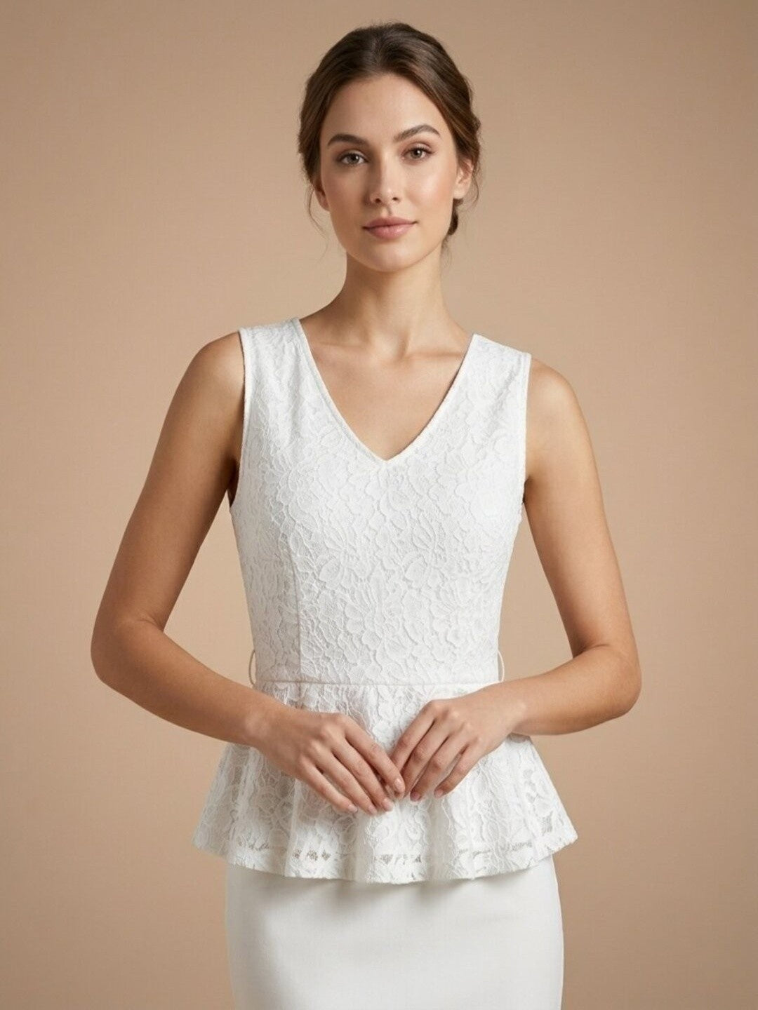 Women's Textured Peplum Lace Top - White