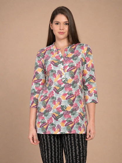 Women’s 3/4 Sleeve Printed Short Kurti – Multicolor