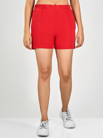 Women’s Solid Athleisure Activewear Shorts – Red