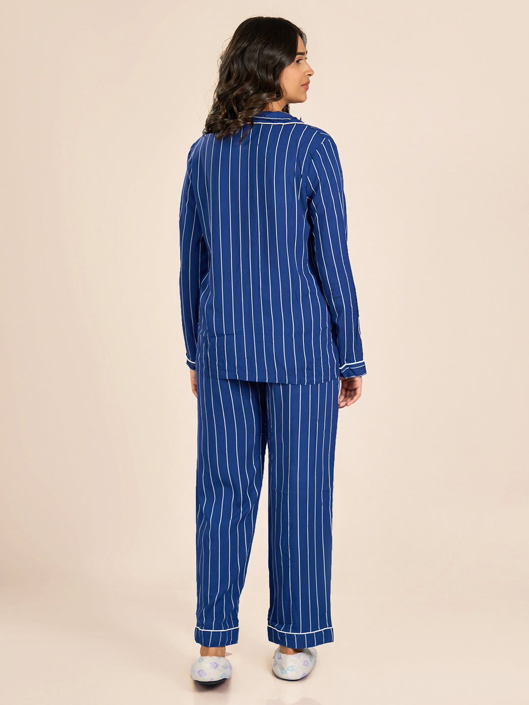 Blue Collored Full Sleeve Stripes Top & Pyjama Set