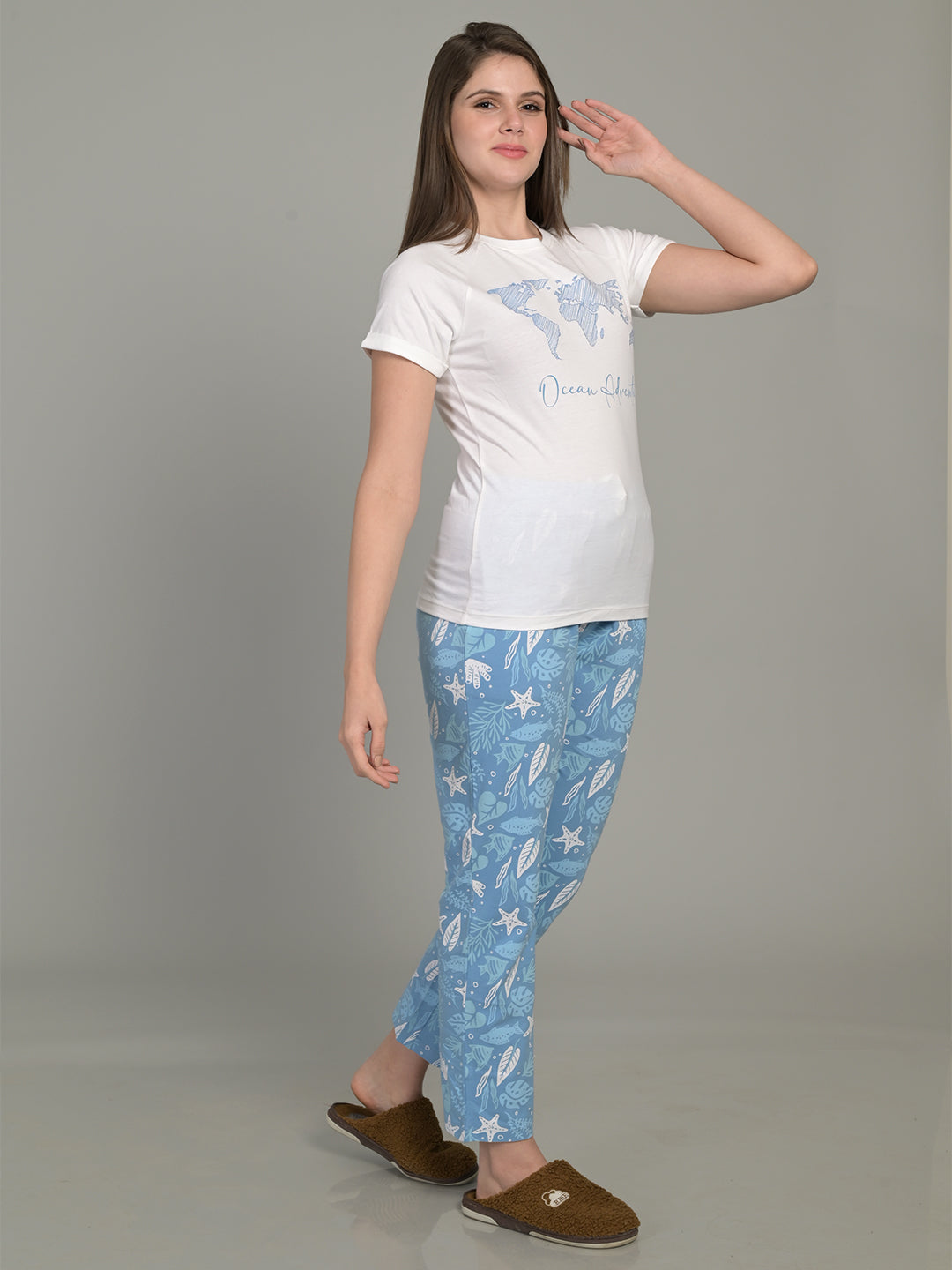 Printed Short Sleeve T-Shirt & Pyjama Set – White